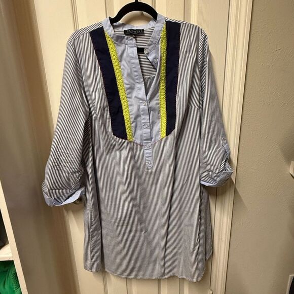 Eloquii Blue Pinstripe Colorblock Bib Shirt Dress Size 18 - Picture 8 of 8